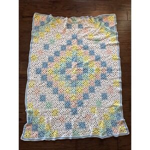 Vintage Handmade Crochet Unisex Baby Blanket Pastel 52x43 in